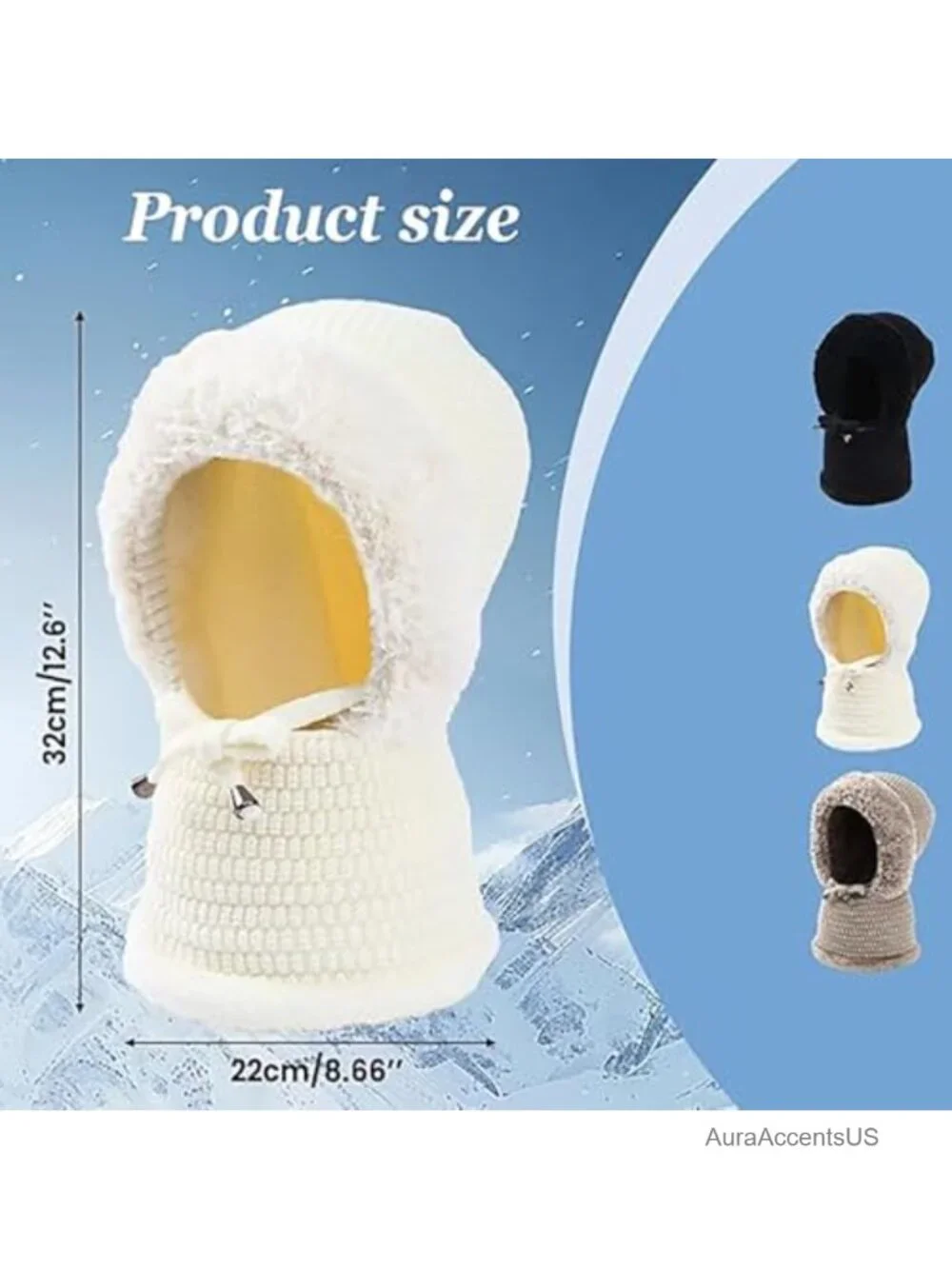 3-in-1 Fleece Lined Knit Beanie Hat Scarf Face Mask Balaclava Winter